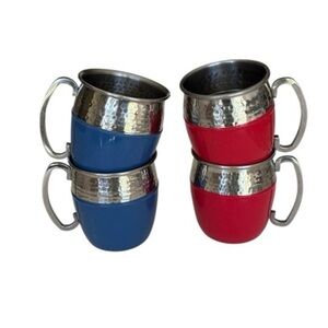 Metal Mugs 2 Red 2 Blue Hammered 18 Oz July 4th